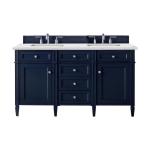 Brittany 60" Double Vanity, Victory Blue w/ 3 CM Ethereal Noctis Silestone Top w/FreePower Wireless Charger