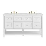 Breckenridge 60" Double Vanity, Bright White, w/ 3 CM Ethereal Noctis Quartz Top w/FreePower Wireless Charger