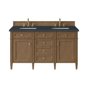 Brittany 60" Double Vanity, Pecan w/ 3 CM Charcoal Soapstone Silestone Top