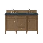 Brittany 60" Double Vanity, Pecan w/ 3 CM Charcoal Soapstone Silestone Top