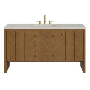 Hudson 60" Single Vanity, Honey Oak w/ 3 CM Siberian Silestone Top w/FreePower Wireless Charger