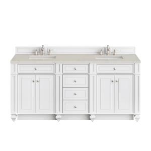Bristol 72" Double Vanity, Bright White, w/ 3 CM Siberian Silestone Top w/FreePower Wireless Charger