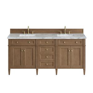 Brittany 72" Double Vanity, Pecan w/ 3 CM Carrara Marble Top