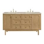 Laurent 60" Double Vanity, Light Natural Oak, w/ 3 CM Tajnar Eclos Top w/FreePower Wireless Charger