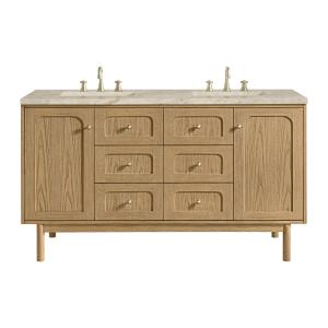 Laurent 60" Double Vanity, Light Natural Oak, w/ 3 CM Tajnar Eclos Top w/FreePower Wireless Charger