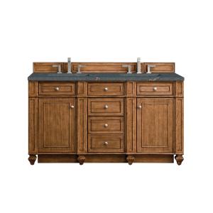 Bristol 60" Double Vanity, Saddle Brown w/ 3 CM Parisien Bleu Silestone Top w/FreePower Wireless Charger