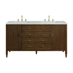 Myrrin 60" Double Vanity, Mid Century Walnut w/ 3 CM Eternal Jasmine Pearl Silestone Top w/FreePower Wireless Charger