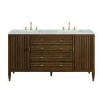 Myrrin 60" Double Vanity, Mid Century Walnut w/ 3 CM Eternal Jasmine Pearl Silestone Top w/FreePower Wireless Charger