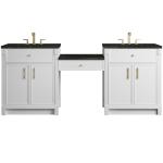 Bellshire 84" Dual Vanity Set with 24" Make-Up Counter, Bright White w/3 cm Phantome Eclos Top