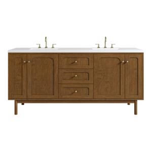 Laurent 72" Double Vanity, Honey Oak w/ 3 CM White Zeus Silestone Top