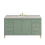 Chicago 60" Single Vanity, Smokey Celadon, w/ 3 CM Siberian Silestone Top w/FreePower Wireless Charger