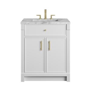 Bellshire 30" Single Vanity, Bright White w/ 3 CM Carrara Marble Top
