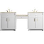 Bellshire 84" Dual Vanity Set with 24" Make-Up Counter, Bright White w/3 cm Tajnar Eclos Top
