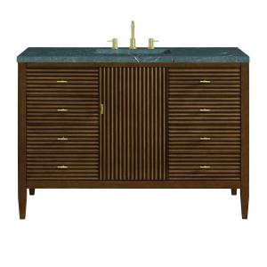 Myrrin 48" Single Vanity, Mid Century Walnut w/ 3 CM Parisien Bleu Silestone Top w/FreePower Wireless Charger