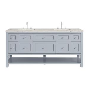 Breckenridge 72" Double Vanity, Serenity Blue, w/ 3 CM Victorian Silver Quartz Top w/FreePower Wireless Charger