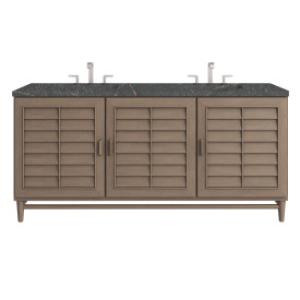 Portland 72IN Double Vanity Whitewashed Walnut w/ 3 CM Parisien Bleu Silestone Top