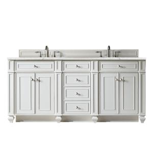 Bristol 72" Double Vanity, Bright White w/ 3 CM Eternal Jasmine Pearl Silestone Top w/FreePower Wireless Charger