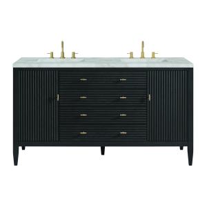 Myrrin 60" Double Vanity, Carbon Oak w/ 3 CM Victorian Silver Silestone Top w/FreePower Wireless Charger