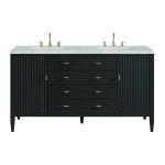 Myrrin 60" Double Vanity, Carbon Oak w/ 3 CM Victorian Silver Silestone Top w/FreePower Wireless Charger