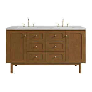 Laurent 60" Double Vanity, Honey Oak w/ 3 CM Ethereal Noctis Silestone Top w/FreePower Wireless Charger
