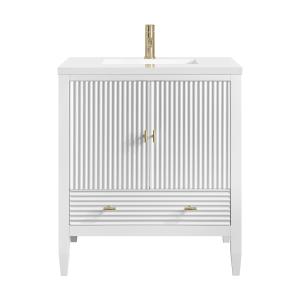 Myrrin 30" Single Vanity, Bright White w/ Single Hole 3 CM White Zeus Silestone Top and Matching Backsplash