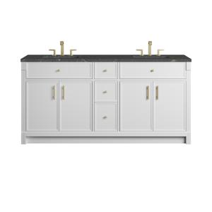 Bellshire 72" Double Vanity, Bright White w/ 3 CM Parisien Bleu Silestone Top w/FreePower Wireless Charger
