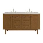 Laurent 60" Double Vanity, Honey Oak w/ 3 CM Siberian Silestone Top