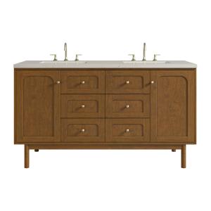 Laurent 60" Double Vanity, Honey Oak w/ 3 CM Siberian Silestone Top w/FreePower Wireless Charger