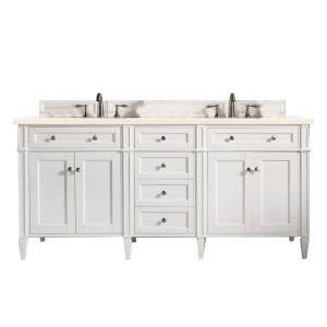 Brittany 72" Double Vanity, Bright White Vanity w/ 3 CM Eternal Marfil Silestone Top