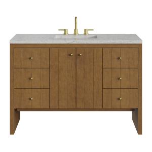 Hudson 48" Single Vanity, Honey Oak w/ 3 CM Eternal Jasmine Pearl Silestone Top