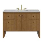 Hudson 48" Single Vanity, Honey Oak w/ 3 CM Eternal Jasmine Pearl Silestone Top w/FreePower Wireless Charger