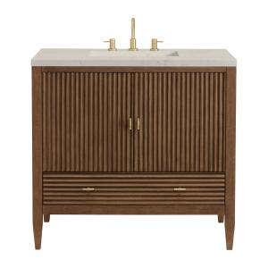 Myrrin 36" Vanity, Mid Century Walnut, w/ 3 CM Siberian Silestone Top