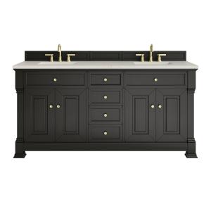 Brookfield 72" Double Vanity, Black Onyx, w/ 3 CM Siberian Silestone Top w/FreePower Wireless Charger