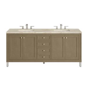 Chicago 72" Double Vanity, Walnut Whisper, w/ 3 CM Tajnar Eclos Top