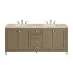 Chicago 72" Double Vanity, Walnut Whisper, w/ 3 CM Tajnar Eclos Top w/FreePower Wireless Charger