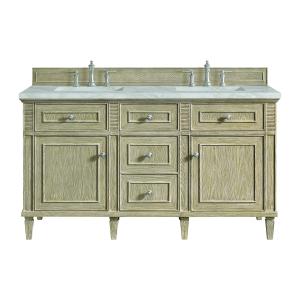 Lorelai 60" Double Vanity, Whitewashed Oak w/ 3 CM Victorian Silver Silestone Top w/FreePower Wireless Charger