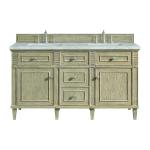 Lorelai 60" Double Vanity, Whitewashed Oak w/ 3 CM Victorian Silver Silestone Top w/FreePower Wireless Charger