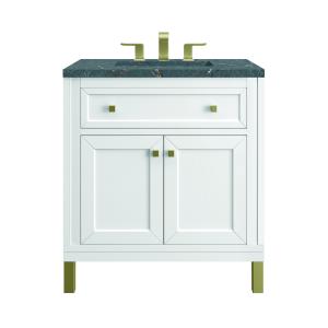 Chicago 30" Single Vanity, Glossy White, w/ 3 CM Parisien Bleu Silestone® Top