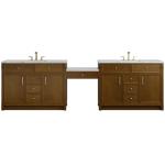 Bellshire 120" Dual Vanity Set with 24" Make-Up Counter, Honey Oak w/3 cm Ethereal Noctis Silestone Top