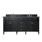 Brittany 72" Double Vanity, Black Onyx w/ 3 CM Parisien Bleu Silestone Top w/FreePower Wireless Charger