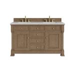 Brookfield 60" Double Vanity, Pecan w/3 CM Eternal Jasmine Pearl Silestone Top w/FreePower Wireless Charger