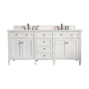 Brittany 72" Double Vanity, Bright White Vanity w/ 3 CM Ethereal Noctis Silestone Top w/FreePower Wireless Charger