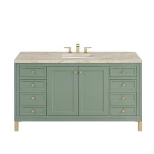 Chicago 60" Single Vanity, Smokey Celadon, w/ 3 CM Tajnar Eclos Top w/FreePower Wireless Charger