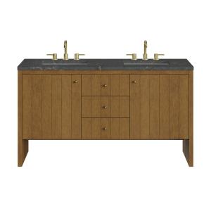 Hudson 60" Double Vanity, Honey Oak w/ 3 CM Parisien Bleu Silestone Top