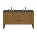 Hudson 60" Double Vanity, Honey Oak w/ 3 CM Parisien Bleu Silestone Top