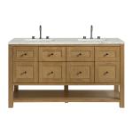 Breckenridge 60" Double Vanity, Light Natural Oak, w/ 3 CM Victorian Silver Quartz Top w/FreePower Wireless Charger