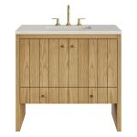 Hudson 36" Single Vanity, Light Natural Oak, w/ 3 CM Siberian Silestone Top