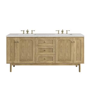 Laurent 72" Double Vanity, Light Natural Oak w/ 3 CM Eternal Jasmine Pearl Top w/FreePower Wireless Charger