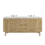 Laurent 72" Double Vanity, Light Natural Oak w/ 3 CM Eternal Jasmine Pearl Top w/FreePower Wireless Charger
