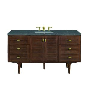 Amberly 60" Single Vanity, Mid-Century Walnut w/ 3 CM Parisien Bleu Top w/FreePower Wireless Charger